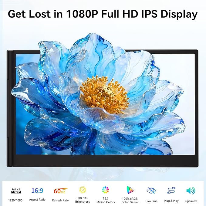 14" Laptop Screen Extender, Ultra-Thin Ligthweight FHD 1080P IPS Portable Monitor, Travel Screen for Laptops 13-17.3" USB-C/HDMI Plug and Play for Windows/Mac/Android/PS5