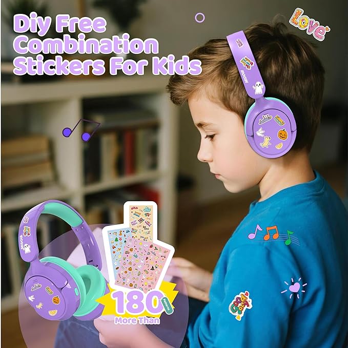 MIDOLA Kids Bluetooth Headphones Active Noise Cancelling,68H Play Time,Lightweight Wireless Foldable Over-Ear Headphone for Kid Toddler,Volume Limited 85/94dB,Headsets with Built-in Mic Purple
