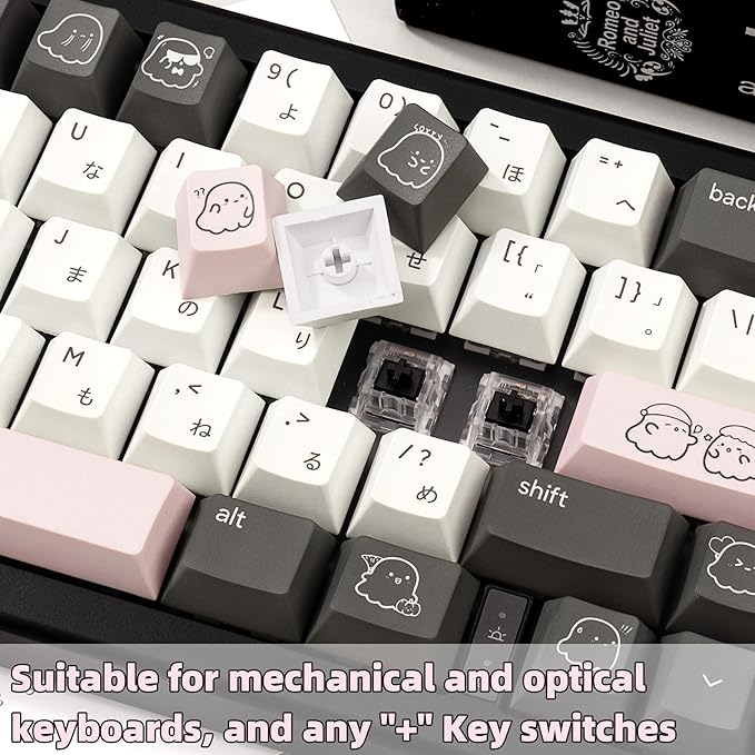 134keys Custom PBT Keycaps - Minimalist Style Black White Keycap Cherry Profile Dye Sub - Cute Japanese Keycaps Set for 60% 65% 75% 100% Percent Cherry MX Mechanical Keyboard