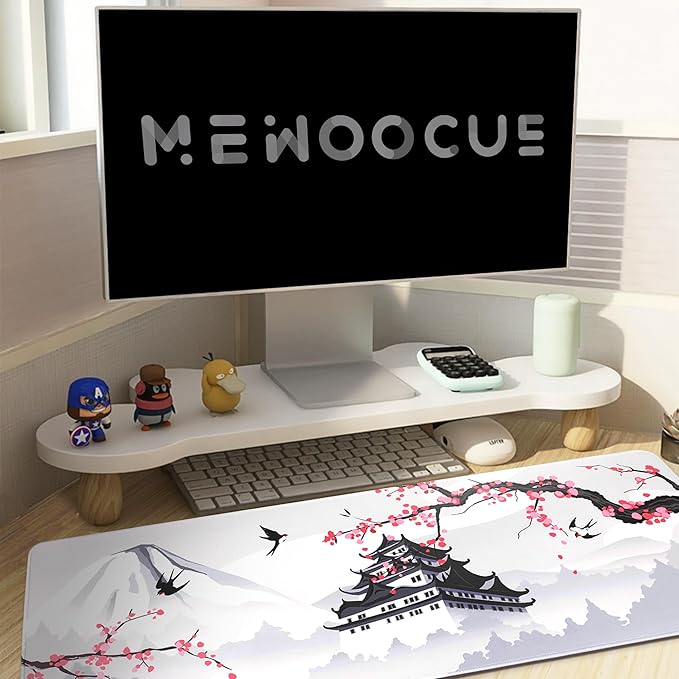 Japanese Cherry Blossom Gaming Mouse Pad 31.5x11.8in Pink Full Desk Japanese Sakura Gaming Mouse Pad Large Non-Slip Rubber Base Waterproof Big Keyboard Mat with Stitched Edges for Game Office