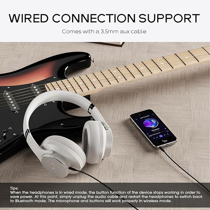 DOQAUS Bluetooth Headphones Over the Ear Wireless with 90H Playtime & 3 EQ Modes, HiFi Deep Bass, Premium Memory Foam & Mic for Travel, Home and Commuting