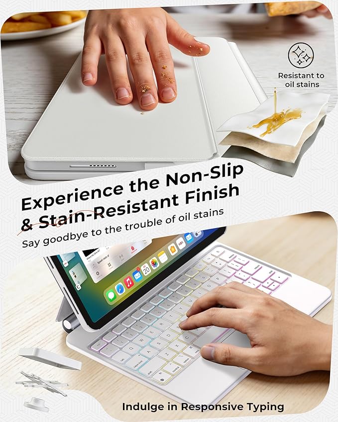 SIBEITU iPad Pro 11 Inch Case with Keyboard (M5/M4, 2025/2024), Easy-Set Magnetic Stand with Removable Protective Case, Muilt Precision Trackpad, Backlit Wireless Keyboard, Contact Connector, White