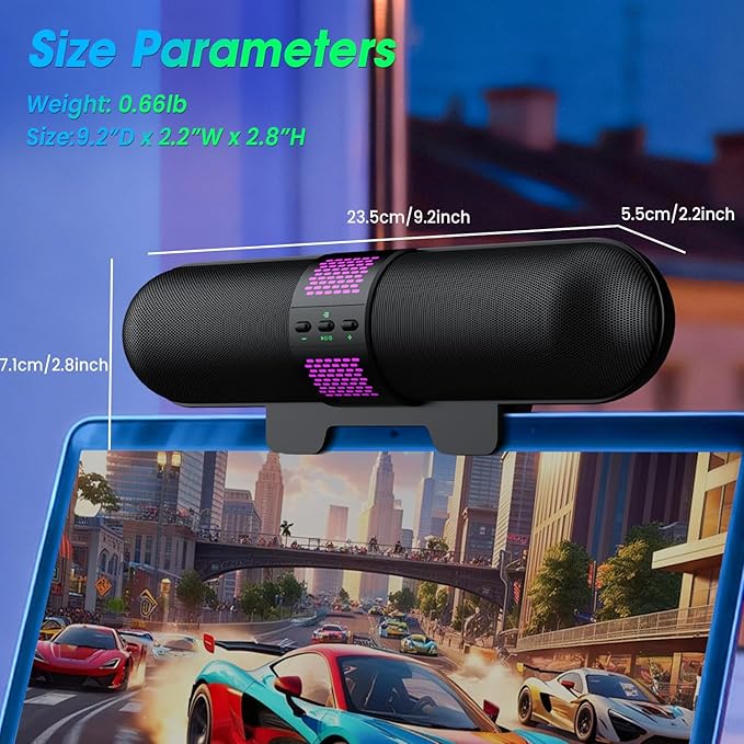 BESTISAN Computer Speaker, Bluetooth 5.3/Wired USB A/C Connection, 6 RGB Light Modes, Gaming Soundbar for PC/Laptop/Desktop, USB A/C Adapter, Loud Sound, Easily Clamps to Monitor, Convenient Controls