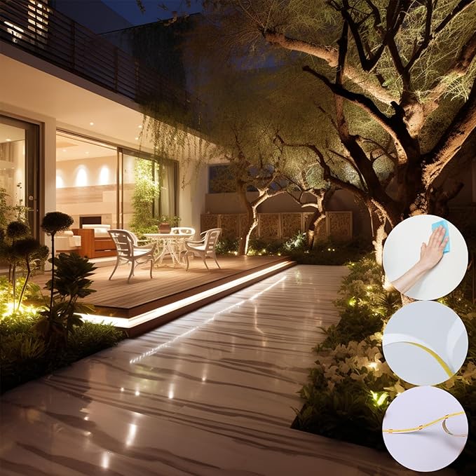 BENLUN 24V COB LED Strip Light Outdoor Waterproof 65.6ft (2 Rolls of 32.8ft), 3000K Warm White 11W/M 312LEDs/M CRI 93 LED Tape Light with Power Supply for Bedroom Courtyard Living Room Ceiling