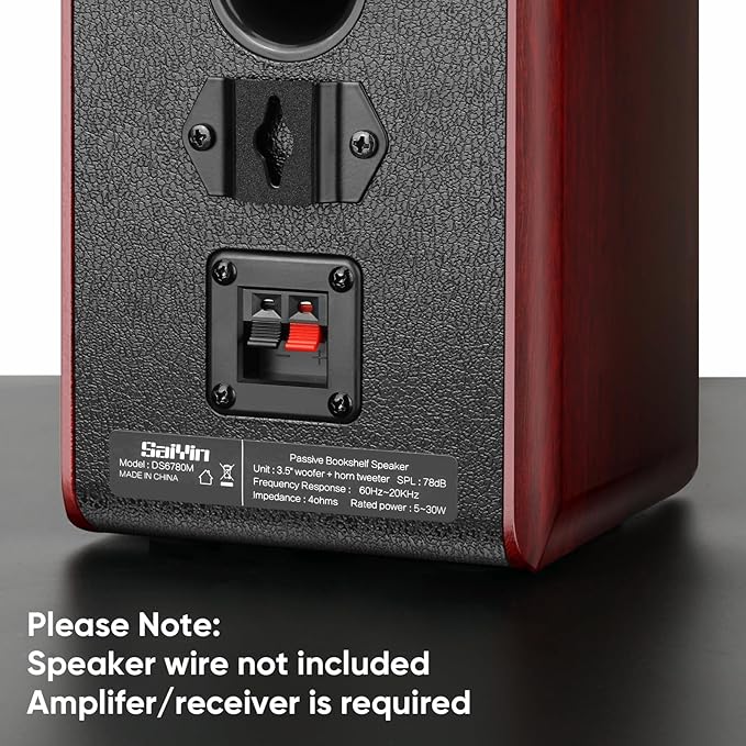 Saiyin Passive Bookshelf Speakers with 3.5 inch Woofer,Home Desktop Stereo Speakers,Amplifier or Receiver Required,Passive Surround, Front Speakers for PC/Gaming/Turntable,4 Ohms,Wall Mountable