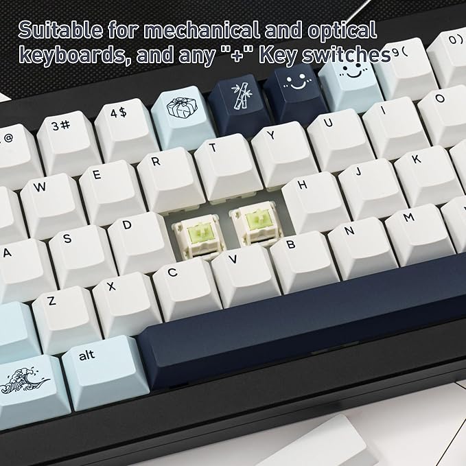 Custom Blue PBT Keycaps 134Keys - Cherry Profile Dye-Sublimation Japanese Style Keycaps Minimalist Cute Keycap Set Cherry MX Switches Mechanical Gaming Keyboard 60% 75% 100%