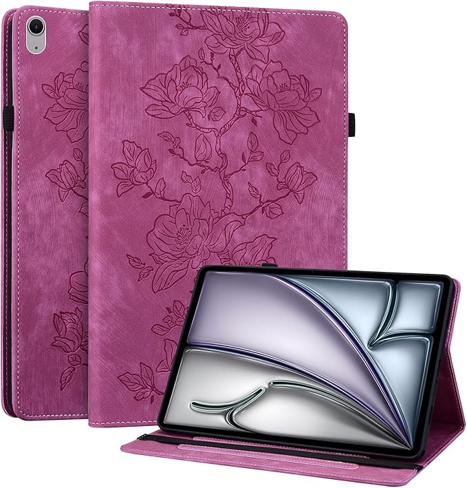 Case for iPad Air 11 inch M4/M3/M2(2026/2025/2024), iPad Air 5th /4th Gen (2022/2020) 10.9 inch, Auto Wake/Sleep Slim PU Leather Folio Cover with Multi-Angle Stand and Pen Holder, Rose