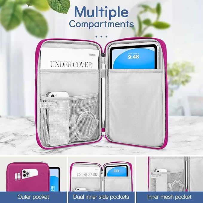 Dadanism 9-11" Tablet Sleeve Bag Carrying Case for iPad (A16) 11th Gen 11", iPad 10th Gen 10.9" Air 5/4, iPad Air M4/Pro 11", iPad 9/8/7th, Galaxy Tab A11+ Plus 11", Remarkable 2 10.3", Fuchsia