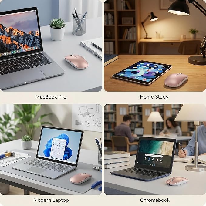 SABLUTE M31 Bluetooth Mouse for MacBook Pro/Air, iPad - Rechargeable Tri-Mode Wireless Mouse for 3 Devices (BT 5.2 + 2.4G), Sleek Slim Silent Mouse for Surface, Windows, Rose Gold