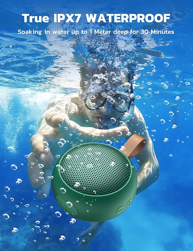 IPX7 Waterproof Bluetooth Speaker, 10W Loud Sound Portable Wireless Speaker with Bluetooth 5.3, TF Card, Built-in Mic, 12H Playtime for Shower Beach Camping Hiking Pool, Green