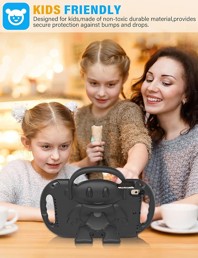 SUPLIK Kids Case for iPad 5th/6th Generation (9.7 inch, 2017/2018), iPad Air 1 & Air 2 & Pro 9.7 Case with Shoulder Strap Handle Stand for Apple iPad 5/6 & iPad Air 1st/2nd Gen, Black