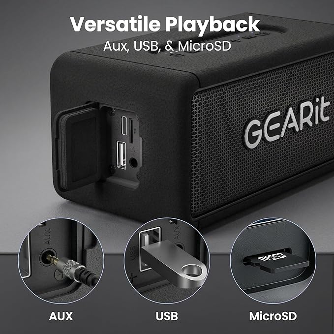 GEARit Portable Wireless Speaker | 40W Bluetooth Speaker V5.3 Deep Bass | IPX6 Waterproof TWS Pairing 15H Playtime Aux/USB/MicroSD for Camping Beach Party Garage RV Birthday Gifts