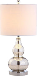 JONATHAN Y 20.5" Mercury Silver Glass Table Lamp, Modern Gourd Bedside Nightstand Lamp for Bedroom, Living Room, White Linen Shade, LED Bulb Included (JYL1028C)