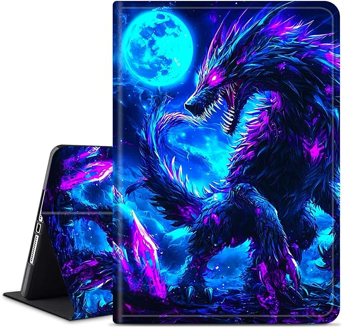 for Amazon Kindle Fire HD 8 (8th/7th/6th Generation, 2018/2017/2016 Release) 8" Tablet Case, Slim Kickstand Stand Leather Smart Cover with Auto Wake/Sleep, Blue Moon Dragon