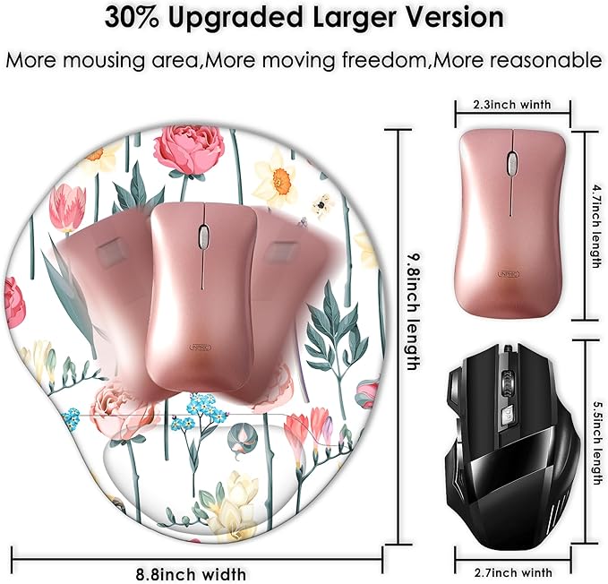 Ergonomic Mouse Pad with Wrist Support,Cute Mouse Pads with Wrist Rest,Comfortable Mouse Pad for Home Office Gaming Working Computers Laptop,Pain Relief with Non-Slip PU Base (Rose)