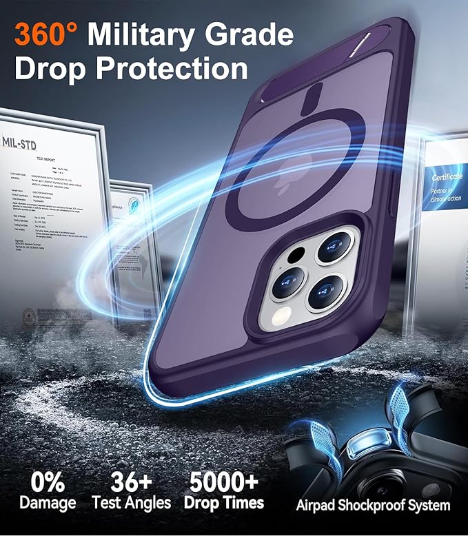 Magnetic Compatible with iPhone 12 Case & iPhone 12 Pro Case, [Built-in Invisible Kickstand][Compatible with MagSafe][Military Grade Shockproof] Slim Translucent Matte Phone Case 6.1"