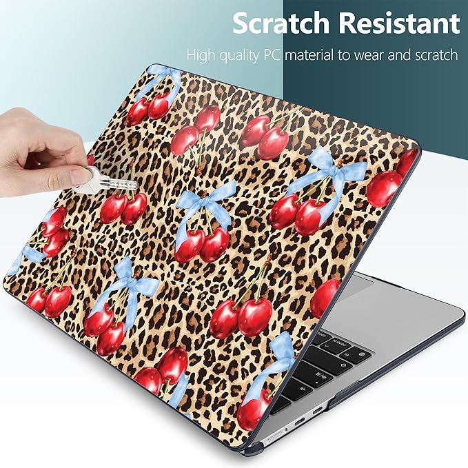 DONGKE Compatible with M5 MacBook Air 15 inch Case 2026 2025-2023 A3448 A3241 A3114 A2941 M4 M3 M2 Liquid Retina Display Touch ID, Protective Hard Shell Cover & Keyboard Skin - Leopard Cherry