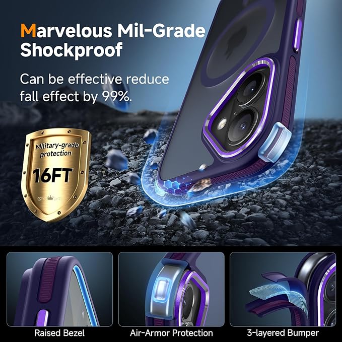 Magnetic 3 in 1 for iPhone 17 Case, [Omni-Directional Protection] with 1x Screen Protector + 1x Camera Cover, [Seamless Work with Magsafe] Translucent Protective Silm Phone Case for iPhone 17 Purple