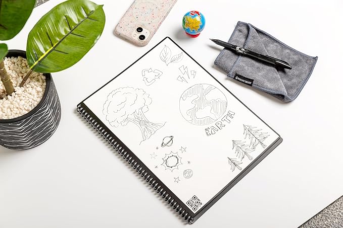 Rocketbook Core Reusable Spiral Notebook, Letter Size 8.5x11, Navy Blue - Dotted Pages, App-Connected, Erasable, Durable Cover, Ideal for School, Work, and Creative Projects