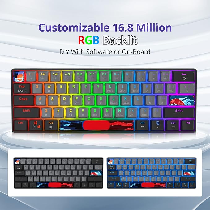 Owpkeenthy 60% Percent Keyboard Mechanical Gaming Blue Switch Ultra Compact RGB Wired 60% Gaming Keyboard N-Key Rollover for PC Gamer(Black/Blue Switch)