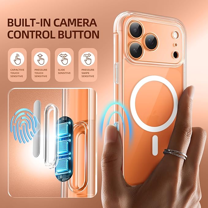 BERFY for iPhone 17 Pro Max Case, Compatible with MagSafe, Built-in Glass Screen Protector, Camera Protection, Shockproof Full Body Phone case 6.9", Clear
