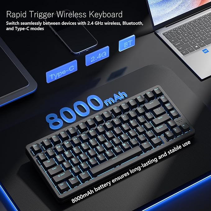 Womier SK75 TMR/HE Keyboard Gaming 75% Hall Effec, Wireless Mechanical Keyboard Rapid Trigger Custom Magnetic Switch Keyboards with 8000 Hz Hot Swap, BT/2.4G/USB-C with Mac Windows Linux (Aluminum)