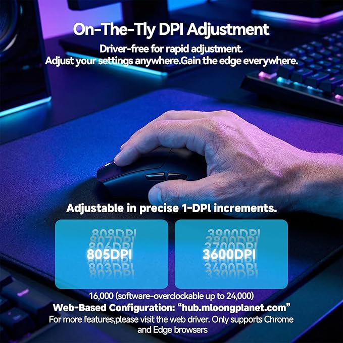 J-Tech Digital Wireless Mouse for Gaming-Designing-Work, 47g Ultra Lightweight, 200 to 24000 DPI, Tri-Mode 2.4G/USB-C/Bluetooth with DIY Sticker 120-hour Rechargeable Battery, Symmetrical Design