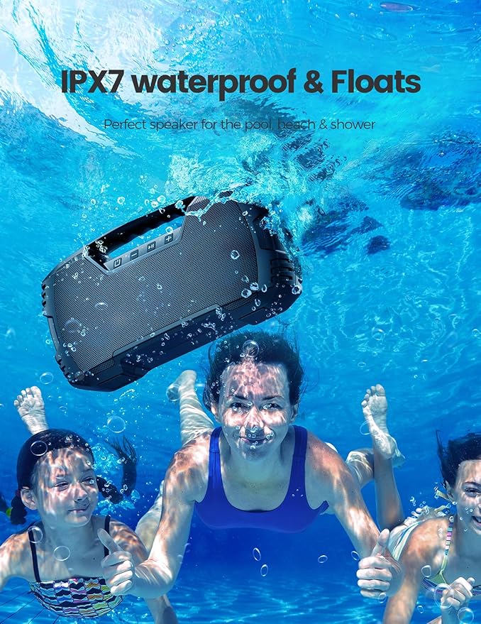 Portable Wireless Bluetooth Speaker, 40W (60W Peak) Loud Sound IPX7 Waterproof Speakers, 32H Playtime, Outdoor Speaker, Rich Bass, BT 5.0, TWS Pairing, Built-in Mic, for Party, Pool, Beach, Gifts