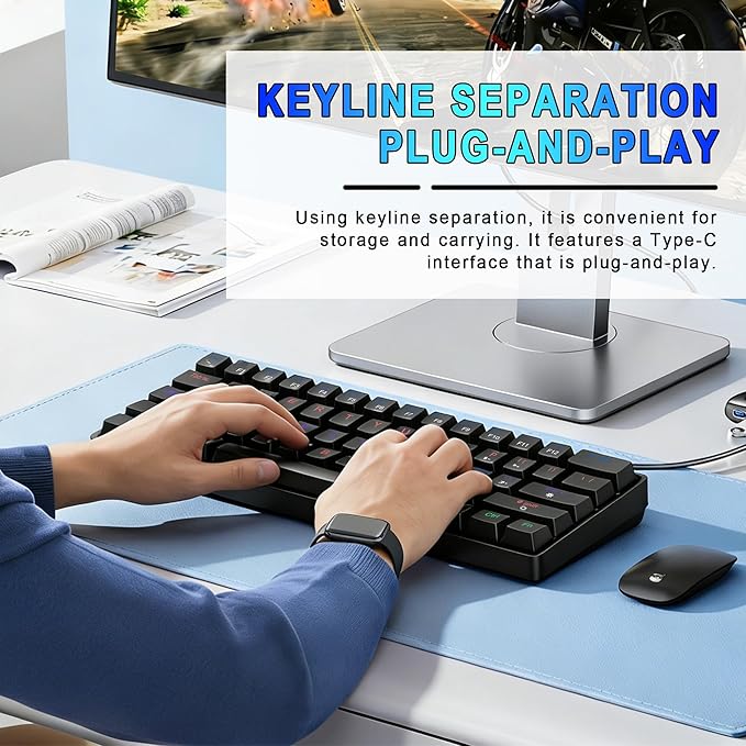 60% Mechanical Gaming Keyboard, RGB Backlit Ultra-Compact 61 Keys Wired Mini Keyboard, Anti-Ghosting, Portable Small Keyboard for PC, Mac, Laptop, Office & Gaming, Black