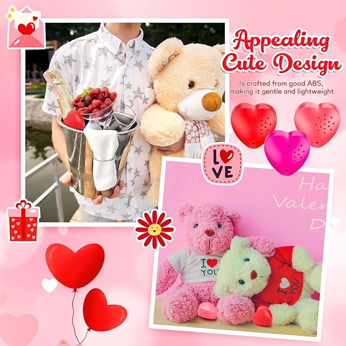 Copkim 3 Pcs 20 Seconds Valentine's Voice Recorder for Stuffed Animal Heart Shape Sound Recorder Push Button Recordable Device Sound Module for Gift Recording Voice Message(Red, Rose Red, Pink)