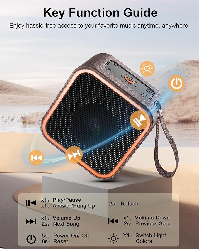 Portable Bluetooth Speaker, Wireless Speakers with LED Lights Built-in Mic Bluetooth 5.3, Portable Wireless Up to 10H Playtime, 8W Loud Sound Punchy Bass Small Speaker for Home/Party