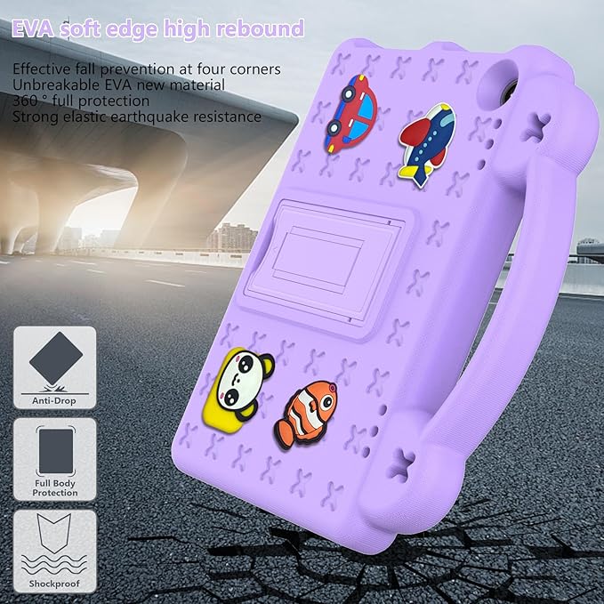 AKABEILA Compatible with Amazon Fire HD 8/HD 8 Plus (2020/2022)/Fire HD 8 2024 Tablet Case, Kids Lightweight Shockproof Protective Case with Shoulder Strap & Stand Handle Light Purple