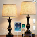 Luvkczc Upgraded Touch Table Lamps Set of 2, 22" Tall Bedside Lamps with USB C+A Ports, Dimmable Nightstand Lamps for Bedroom, Living Room, Office, Black Lamp with Beige Lampshade, Bulb Included