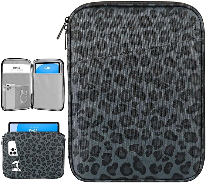 Dadanism 9-11" Tablet Sleeve Bag Carrying Case for iPad (A16) 11th Gen 11", iPad 10th Gen 10.9" Air 5/4, iPad Air M4/Pro 11", iPad 9/8/7th, Galaxy Tab A11+ Plus 11", Remarkable 2 10.3",Leopard Black