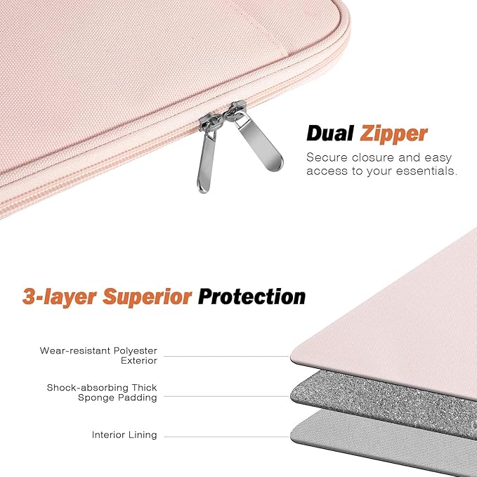 MoKo 9-11 Inch Tablet Sleeve Case, Fits New 11inch iPad Air M4/Pro M5, iPad A16 11", i-Pad 10/9/8/7th/Air 5/4th 10.9"/10.2", Tab S9/S8 11", Protective Bag Carrying Case with Pocket, Pink