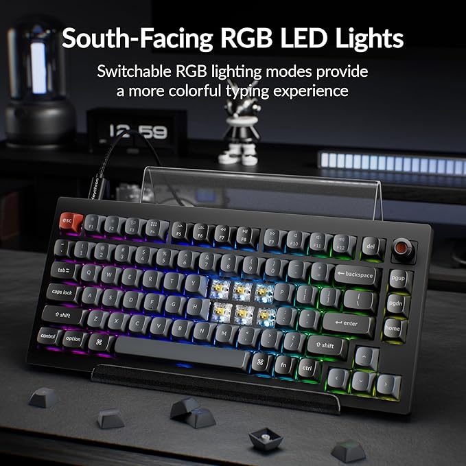 Keychron V1 8K Custom Mechanical Keyboard, 75% Wired Layout, Ultra-Low Latency 8000Hz, QMK Programmable, Hot-Swappable Banana Switches, RGB, for Gamers and Typists, Compatible with Mac/Windows/Linux
