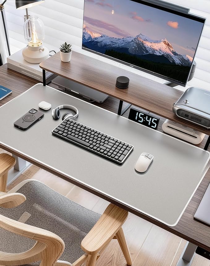 Reniteco Waterproof Large Gaming Mouse Pad with Durable Stitched Edges, Non-Slip Rubber Base, Grainy Jacquard Mouse Mat Desk Pad for Home Office Gaming, 27.6"x11.8"x0.12", Matte Beige