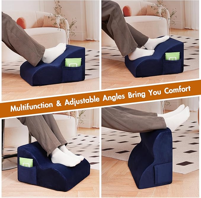 Echaprey Foot Rest for Under Desk at Work,Adjustable Under Desk Footrest Multifunctional 3-Tier Foot Stool with Non-Slip Base and Washable Cover Ergonomic Foot Stool for Office,Home,Car,Travel (Blue)