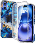 Diaclara Designed for iPhone 16 Plus Case, Full Body Rugged Case with Built-in Touch Sensitive Anti-Scratch Screen Protector, Upgraded [Full Camera Protection] for iPhone 16 Plus 6.7",Water Blue