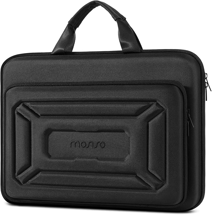 MOSISO 15.6 inch Laptop Hard Case, 15-16 inch Waterproof Shockproof Computer Bag Compatible with MacBook HP Dell Lenovo Asus, Geometric Splicing Carrying Sleeve Bag with Handle&Raised Pocket, Black