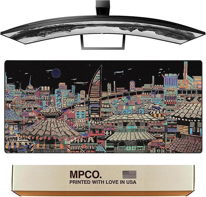 MPCO. Original Large Gaming Desk Mat – 36" x 17" Aeroglyde Masterpiece Ichiba-Night Full Desk Mouse Pad for Smooth Precision – Non-Slip, Washable Extra-Large PC Mouse Pad for Gaming Sessions