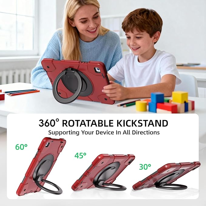 Andnary Case for Samsung Galaxy Tab A9+/A9 Plus Case 11 Inch with Screen Protector/360° Rotating Stand/Pen Holder/Shoulder Strap, Shockproof Cover for Tablet A9+ 5g (Red+Black)