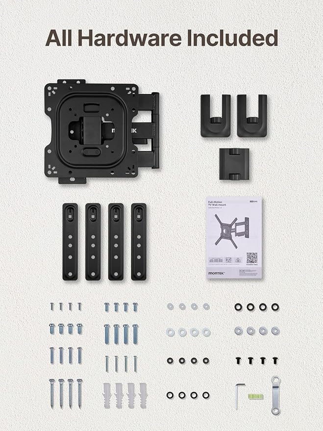 monTEK Full Motion TV Wall Mount for 23–65 Inch Flat & Curved TVs and Monitors, Swivel & Tilt Articulating Bracket, Max VESA 400x400mm, Holds up to 77 lbs, Perfect Center Design