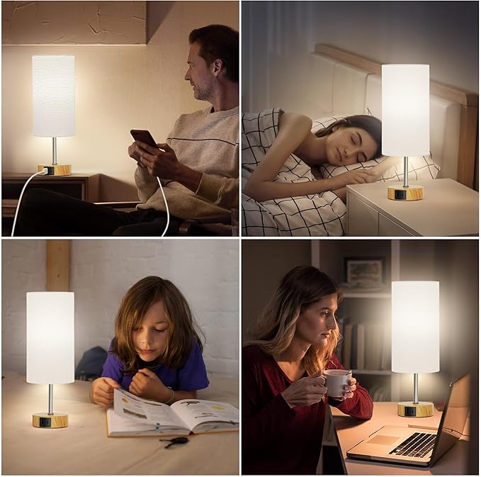ROTTOGOON 12.8" Touch Control Table Lamp, 3-Way Dimmable Bedside Nightstand Lamp with 2 USB Ports, Modern Table Lamp with 5000K Daylight LED Bulb for Living Room (1 Pack)