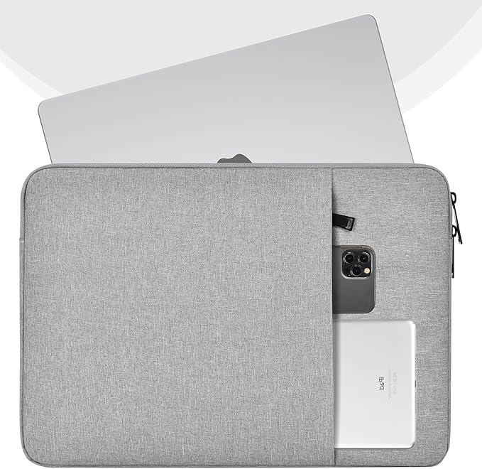 Laptop Sleeve Case 15.6 16 inch, Shockproof Protective Computer Carrying Cover with Accessory Pocket, Water-Resistant Travel Laptop Bag for HP, Dell, Lenovo, Acer, ASUS, Chromebook -Grey