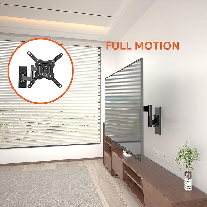 Amazon Basics Full Motion Articulating TV Wall Mount with Tilt Swivel, Extends 16 inches, VESA 200x200, for 12" to 40" TVs, 40 lbs, Black