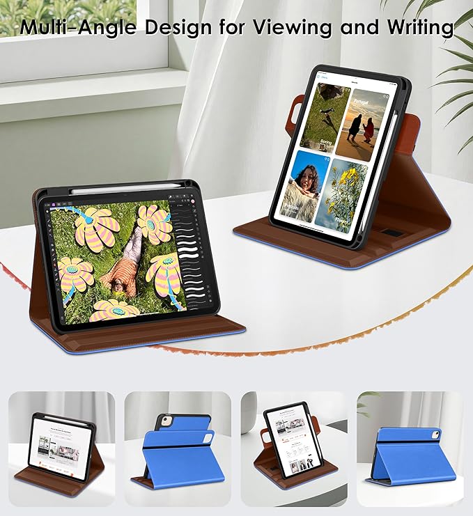 DTTO for iPad Air 11 inch Case M4 / M3 / M2 (2026/2025/2024), iPad Air 5th / 4th Gen (2022/2020), 360 Degree Rotating Premium Leather Folio Stand Cover with Pencil Holder, Royal Blue
