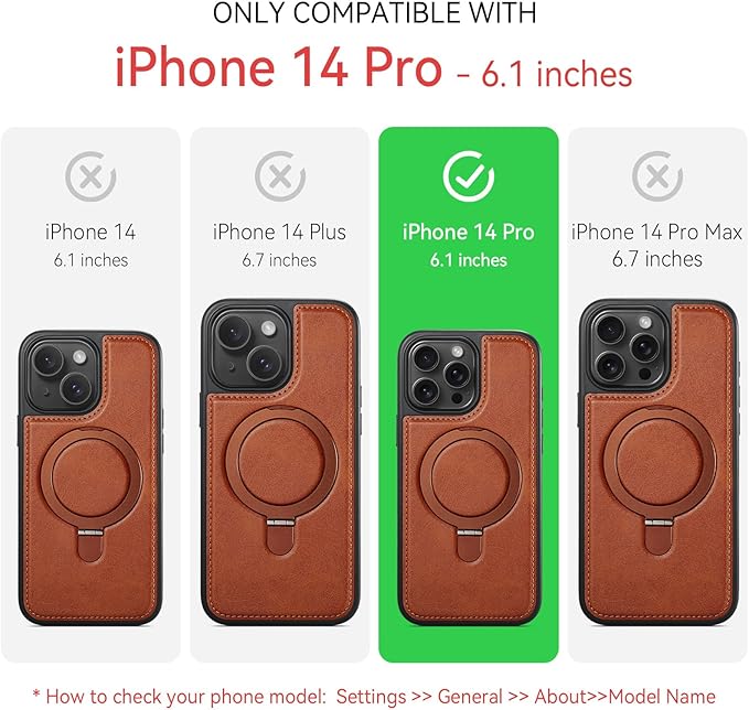 Compatible with iPhone 14 Pro Case with Stand, Compatible with MagSafe, Slim PU Leather & Durable TPU Protective Cover Drop-Proof with Tempered Glass Screen Protector 6.1", Brown