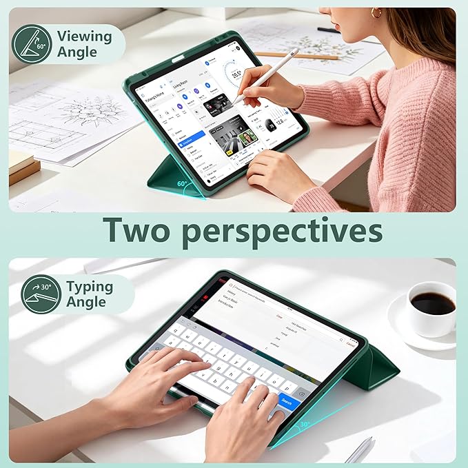 Wenlaty for iPad Air 13 Inch Case M4/M3/M2 (2026/2025/2024) with Pencil Holder, Slim Trifold Stand Protective Cover for iPad Air 13 Case with Clear Transparent Back, Auto Wake/Sleep -Pine Green