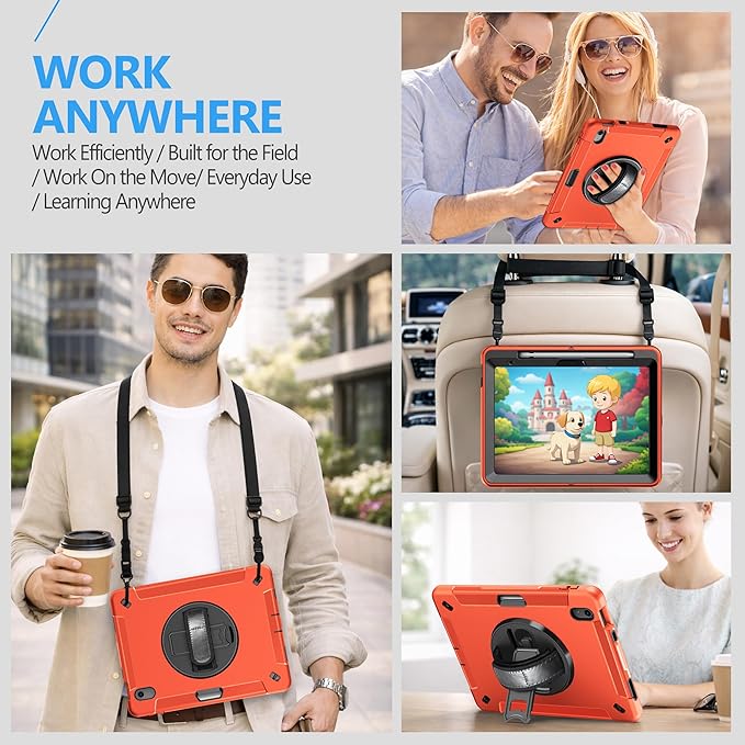 Case for iPad (A16) 11th/10th Generation Case: Protective Cover for iPad 11th Gen 11 Inch 2025 &10th Gen 10.9" 2022 with Screen Protector- Stand- Shoulder Strap- Handle- Pencil Holder-Orange